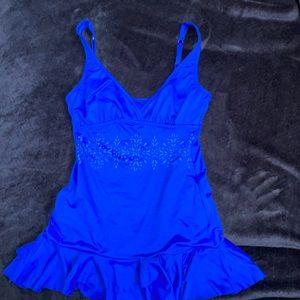 At 9, blue size M , one piece swimsuit
